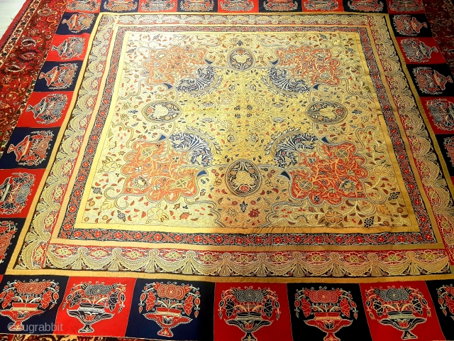 Fine antique Rasht emberoidery of Qajar period 200x200 cm                        