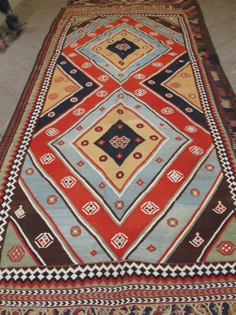 Antique Qashqaee kilim 

very good condition 

Size:326x147 cm 

Price:$3,400                        