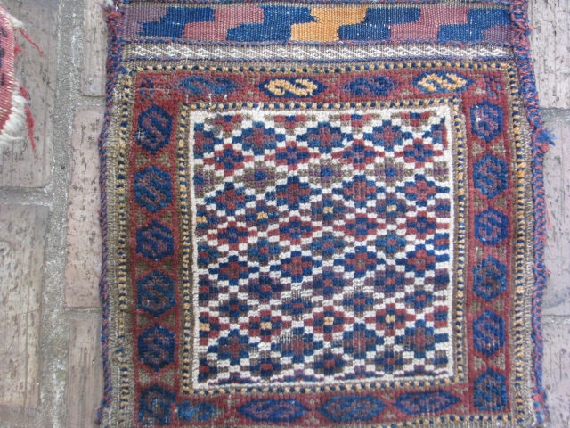 Very old khorjin panel with mostly natural colors white background and unusual design, extra soft wool                 