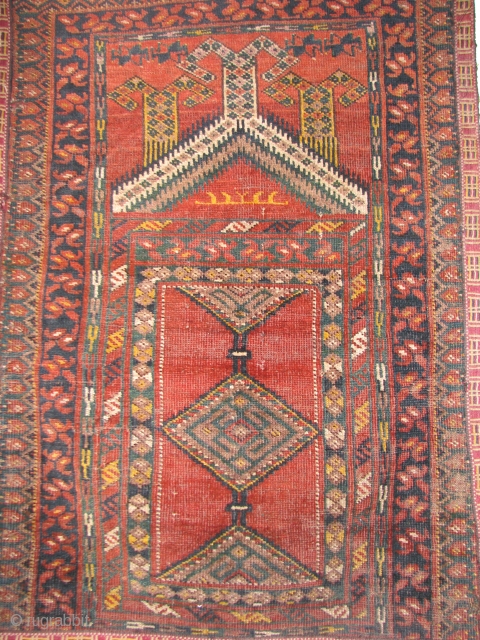 Bashiri turkmen prayer rug sides and lower portion are secured with old flat weave tent robe                 