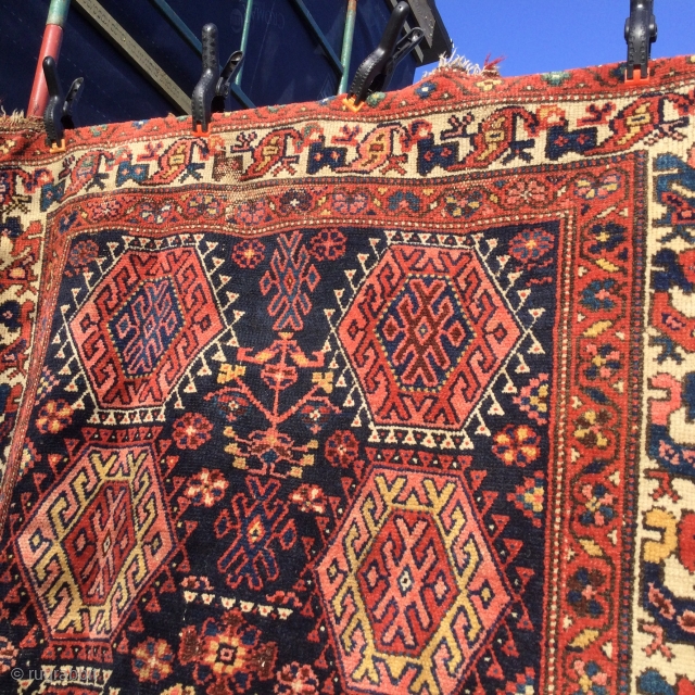 Hamadan rug with Kurdish influences. 225cm x 130cm One or two low pile areas. Sides and ends will be secured. No restoration or repairs. Pure wool. Rug lies flat, regular dimensions.  