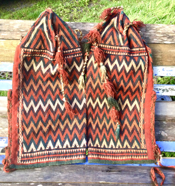 Gorgeous old pair of Turkmen ‘ok bash’ tent pole covers. 65cm x 30cm x 2. Probably late 19th Century. Minor wear and damage in places, v. Good condition for age.   