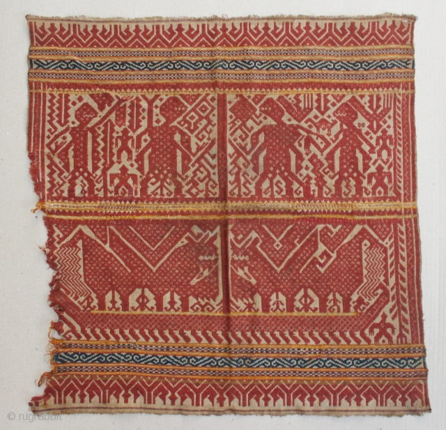 Indonesia textile cloth "Tampan" from Liwa Lampung, Sumatera. cotton. Size : 55cm x 54cm. Conditions : Please see on the picture, Free from any repair. 19th century.      