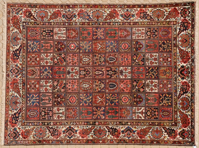 RUG NO : 7 
 
SIZE : 453 x 357  sold
 
TYPE : Antique 1920 
 
ORIGIN : Iran 
 
DESIGN : Bakhtiari Kheshti 
 
CONTENT : Wool on cotton 
  ...