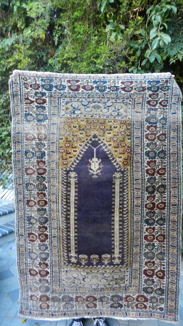 Antique 19th Century Turkish Ghiordes Prayer Rug, 4'x6, All vegetal dyes.                      