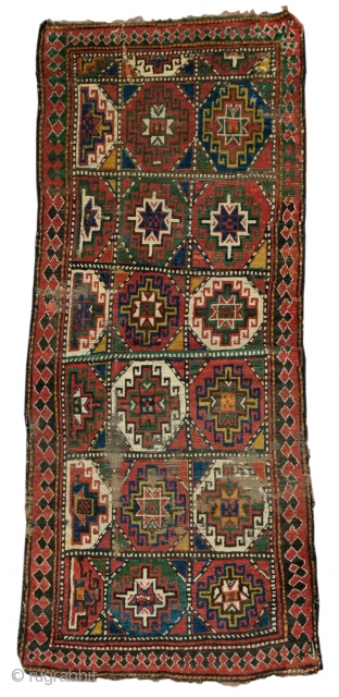 Antique Kazak or Mogan rug with issues... cm 220x88                        