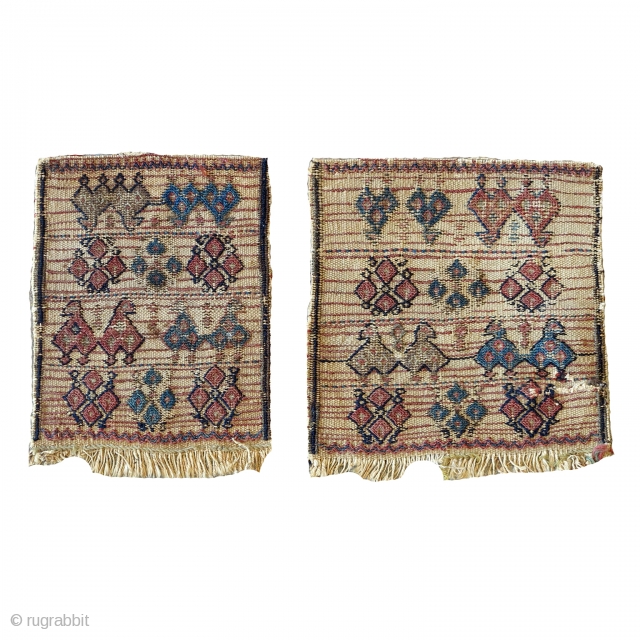 2 little antique bachtiari chanteh. 21 x 20 cm. and 21 x 17 cm.                   