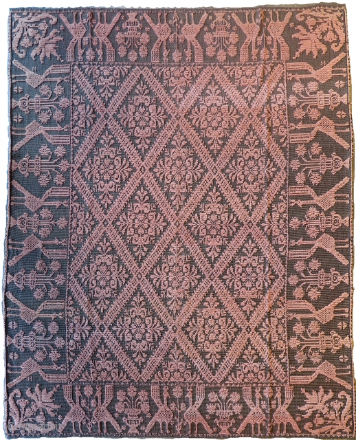 An antique italian peasant carpet from Sardinia Island. Early XX cent. in great condition. "Pibiones" technique with raised pattern very decorative!Size is cm 295x203         