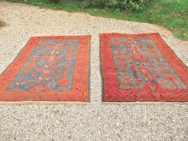 

Pair of attractive old Ushak small carpets. Condition, one carpet has had slightly more use, is a little more faded and has loses to the ends, but both are generally good. Size:  ...