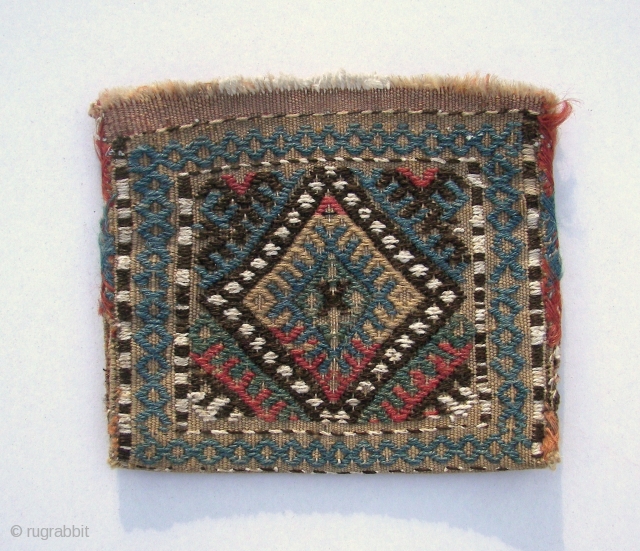 Tobre, Shasavan .Wool on wool and cotton.  Old. Fine wefts. Small. 25 x 17 cm.                 