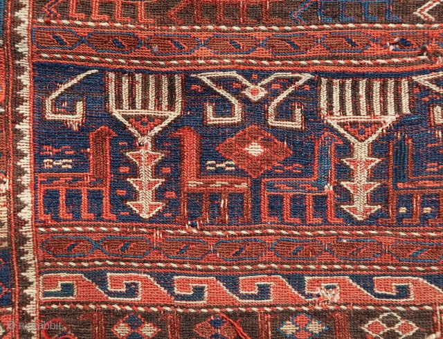 Luri\Bakhtiari animal flatweave unwashed and unrestored fragment synthetic colors.  1930. Wool on wool,  .ca 90 x 100 cm 


            