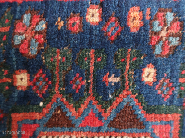 Afshar Bagface .  ( Turkic, Kurdish ? )  Ca; 78 cm x 58 cm . Colors !  Wool, on cotton, ( I guess.)  Old/antique .    