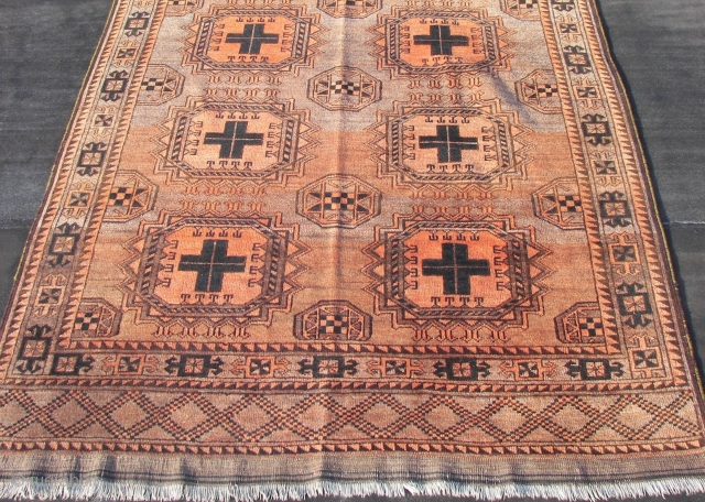 Ersari, first half 20 th. cent.   Wool on wool Very fine/soft wool. Good condition. Nice composition. Ca. 225 cm. x 125 cm. Listening ; Weather report, Havona.    