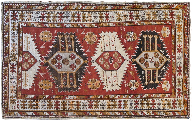 3'5"x5'8" Antique Shirvan Caucasion rug
In good condition, the brown oxidized
Little repair throughout the rug.                   