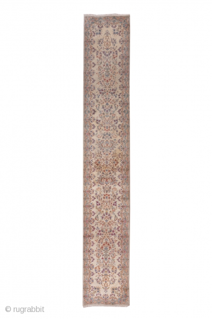 Kerman Runner

2.8 by 16.3
0.85 x 4.96

This full pile SE Persian runner with an ivory ground, broken border and tones of  warm red, powder blue, light blue, rust and goldenrod displays vases  ...
