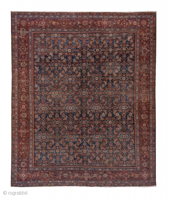 Mahal Carpet

10.8 x 12.9
3.29 x 3.93
 
The attractive abrashed cerulean blue field is neatly covered by a medium scale allover classic Herati pattern detailed in rust, ivory and green. The rust border  ...