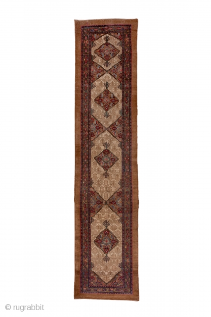 Hamadan Runner

3.3 x 14.5
1.0 x 4.41

A nut brown camel tone plain border and a vine and hexagon inner stripe frame the ivory field with a background  honeycomb lattice and flower pattern,  ...