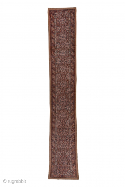 Hamadan Runner

2.9 x 17.6
0.88 x 5.36
 
This west Persian rustic runner shows several shades of camel toned  pile wool in the lattice and small repeating medallion field and in the plain  ...