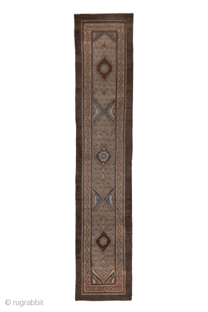 Hamadan Runner

3.5 x 17.0
1.06 x 5.18
 
With a wide dark camel-tone plain outer border, this characteristic west Persian village runner displays three ragged palmettes, each set within and ivory and  camel  ...