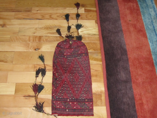 Turkmen flatweave okbash, 10 ins by 21 ins, in original condition.                      