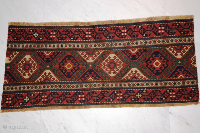 
Mafrash Flatweave, Schahsavan-tribes, ca. 104 x 44 cm. 

An antique and very fine and nice piece with perfect colours in very good condition!

          