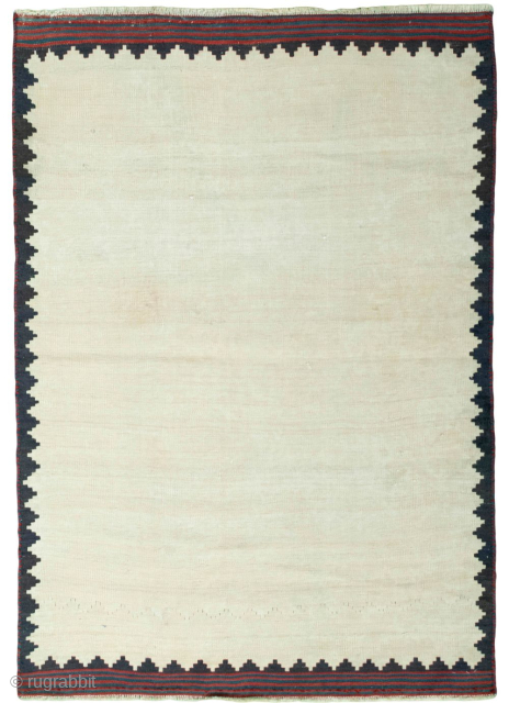 Persian Bakhtiary or Luri sofreh kilim with minimalistic nomadic pattern and naturel dyes. Two small not visible repairs in the  bright area. The edges are bordered

158x108cm 

Probably wovrn in the first  ...