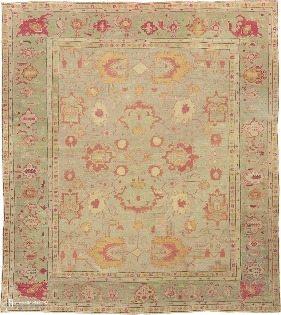 Antique Turkish Oushak Rug
Turkish ca. 1890
14'11" x 13'5" (455 x 409 cm)
FJ Hakimian Reference #04152
                  