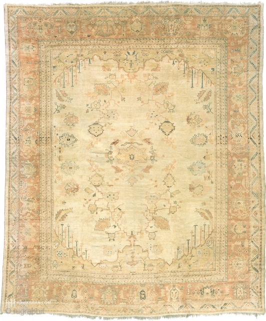 Antique Turkish Oushak Rug
Turkey ca. 1900
15'10" x 13'1" (483 x 399 cm)
FJ Hakimian Reference #04009
                  