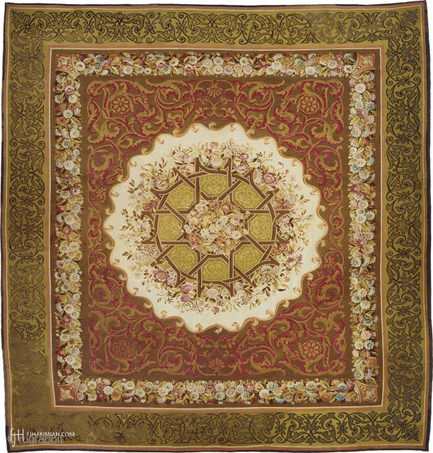 Antique French Aubusson Rug
France ca. 1850
15'11" x 14'10" (486 x 453 cm)
FJ Hakimian Reference #02070
                  