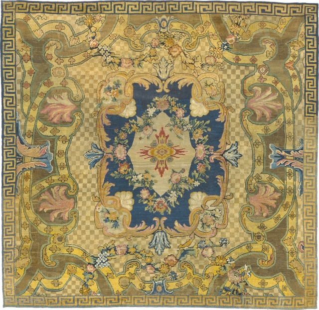 Antique French Aubusson Rug
France ca. 1760
Provenance: Ephrussi de Rothschild Collection
12'1" x 12'0" (369 x 366 cm)
FJ Hakimian Reference #03182
              