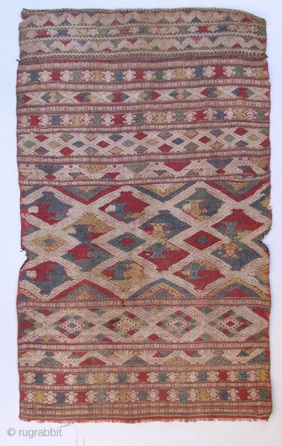 Antique Southeast Asian Textile. Supplementary weft silk and cotton. Laos.  Size: 25 1/2 by 15 1/2 inches.               