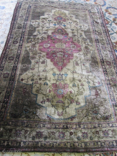 19th Century silk Ferahan Sarouk.

size 6'6''x4'2''. condition very good . 100% silk soft and no dry ,two small repair on central meddallion ,very good job.high quality knots .could be silk heriz. needs  ...