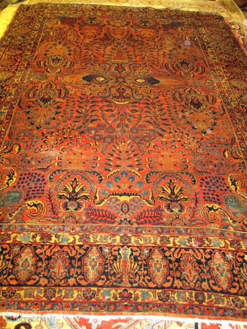 Awesome Antique mohajeran Sarouk.

size 12'x9'.

condition full pile .                         