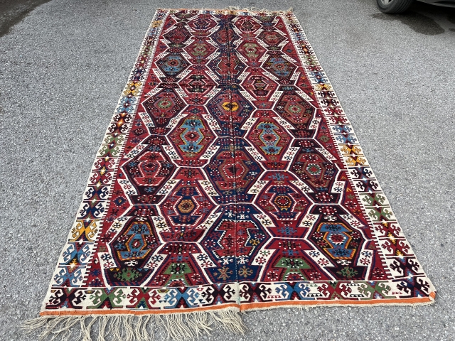 West Anatolia Turkish Kilim Rug Natural Wool, Natural Dyes. 
Size: 175x383                      