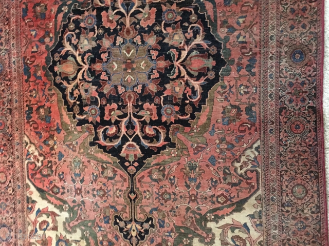 Antique Farahan Sarouk carpet from Marzaki province of Iran, 4'2"x6'6", ca 1875. This rug is in excellent condition with a good pile throughout.
Shows the art of streaking color, a technique known as  ...