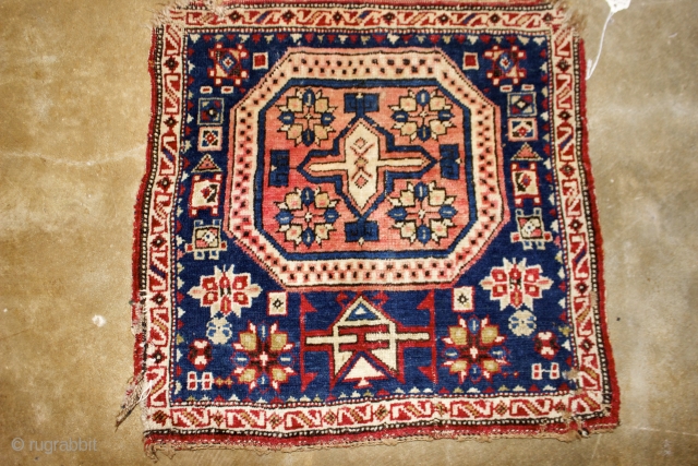 19th century Caucasian Daghestan single bag face from khourjin, without backing.  Size: 1'9" x 1'8".  
Unusual.               