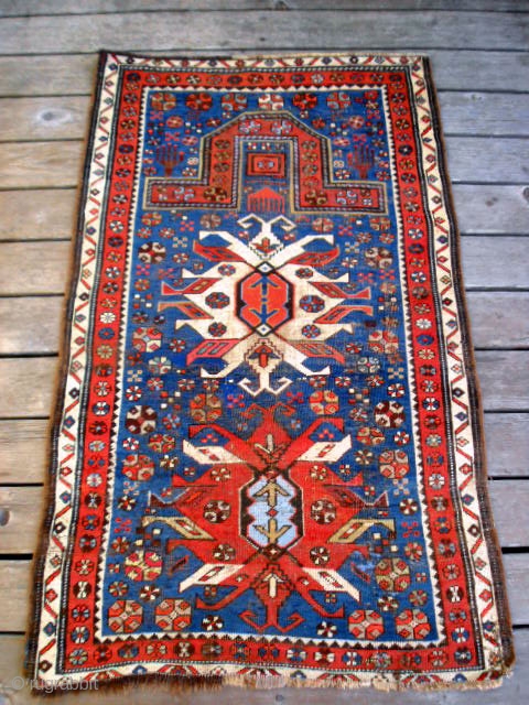 Caucasian Kazak Prayer Rug c.1900-1910 measuring 4.1 x 3.0. 16-photos upon request.                     