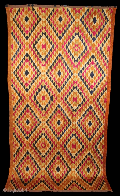 Phulkari From West(Pakistan)Punjab India Called As Panchrangi Bagh. Beautiful colour Combination of Panchrangi (Five Coloured One). One of the rare design in Indian Phulkari.(DSE02200)         