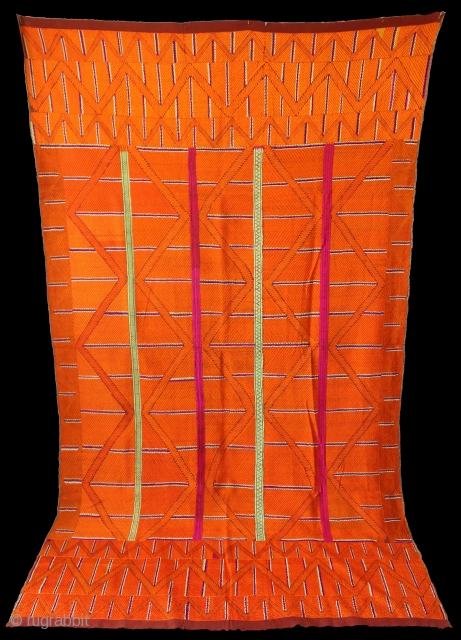 Phulkari From East (Punjab) India Called As Bijli Bagh. Very Rare Pattern.Floss Silk on Hand Spun Cotton khaddar Cloth.Mind Condition.(DSE02760).             