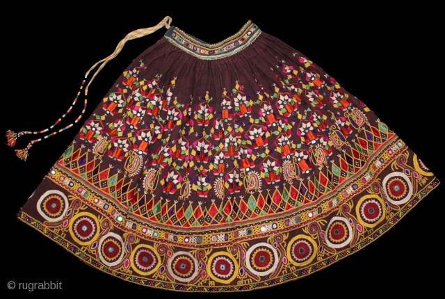 Bhansali Wedding Ghaghra (Skirt) Silk Embroidery with Mirrorwork,from Kutch Gujarat India.Its size is 83cm X 300cm.(DSL02770).                 