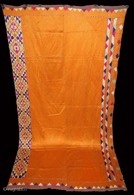 Vari-Da-Bagh From West(Pakistan)Punjab India Called As Vari-Da-Bagh.C.1900. Rare Panch Rangi Side Borders. Floss Silk on Hand Spun Cotton khaddar Cloth. Its size is 134cm x 246cm.(DSL04260).       