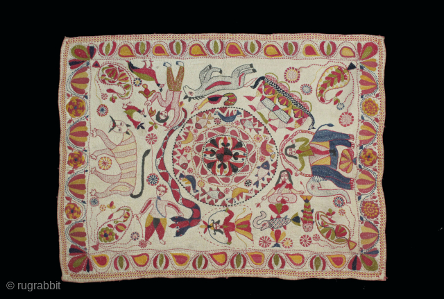 Rare Nakshi Kantha Embroidery with Cotton thread Kantha Probably From Faridpur District of East Bengal(Bangladesh) Region India.C.1900.Its size is W-46cm x L-62cm.(DSC06070).Please email me at indianarts1369@gmail.com       