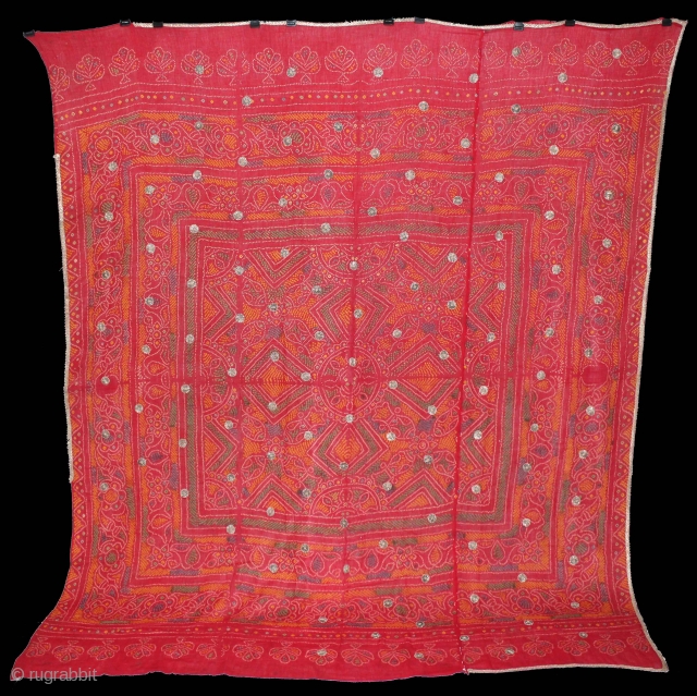 Tie and Dye Cotton Odhani(Bandhani) With Gota Patti Work From Rajasthan India.Its Size is 83cm X 198CM.(DSL01720).                