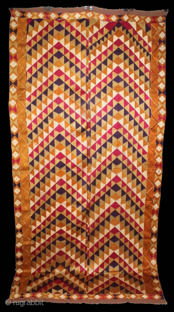 Phulkari From West(Pakistan)Punjab India Called As Panchrangi Lahariya Design. Beautiful colour Combination of Panchrangi (Five Coloured One) Bagh. Floss Silk on Hand Spun Cotton khaddar Cloth.(DSE02950).       