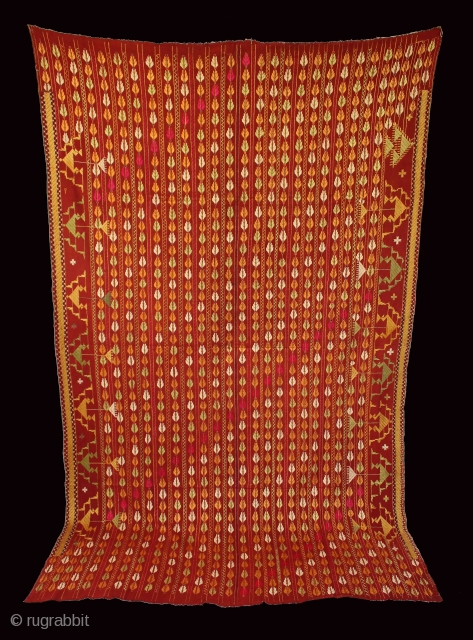 Vintage Phulkari from East(Punjab)India called As Beechu Design With Darshan Darwaja Design.One of the rare design in Indian Phulkari.(DSC01140New).              