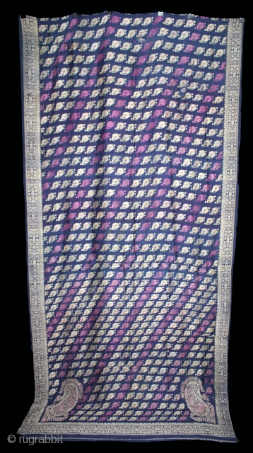 Rare Baluchar Sari with Kalka Buti woven in silk Brocade From Murshidabad,West Bengal,India.19th century.Each corner of Paisley Design.(DSL02940).
               