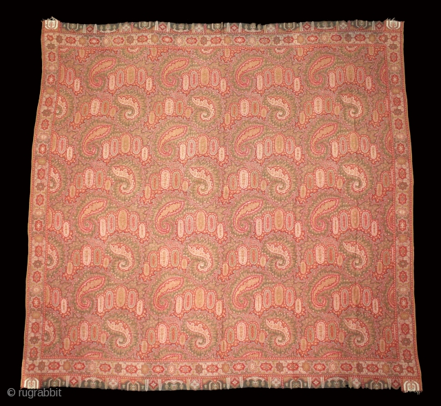 French Paisley Shwal Rumal Square Victorian Shawl with Paisley Design.Made for Indian Market.C.1900.Its size is 165cm x 171cm.(DSL03720).               