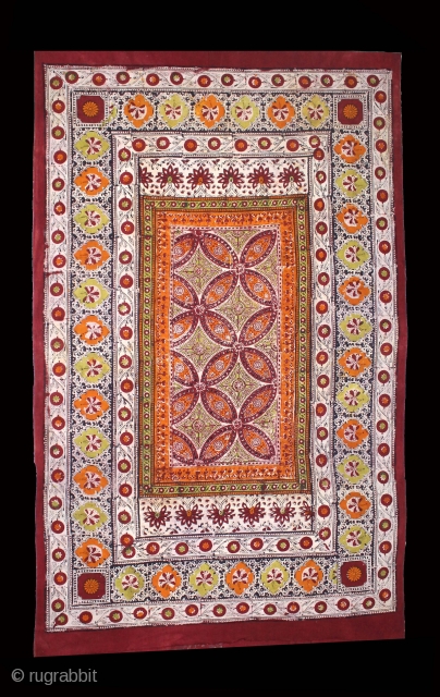 Masnad Wood Block, Mordant- and Resist-Dyed Khadi Cotton, From Gujarat India.C.1900. Its size is W-115cm x L-188cm (DSL04380).               