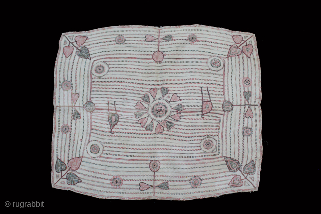 Kantha Embroidery with Cotton thread Kantha Probably From Faridpur District of East Bengal(Bangladesh) Region India.C.1900.Its size is 64cm x 76cm.(DSC05950).Please email me at Indianarts1369@gmail.com         