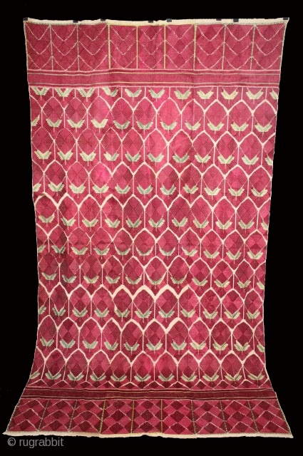 Thirma Phulkari From West(Pakistan)Punjab India Called As Thirma Bagh Rare Design.C.1900.Floss Silk on Hand Spun Cotton khaddar Cloth.Its size is W-135cm x L-240cm.(DSLR04400).          